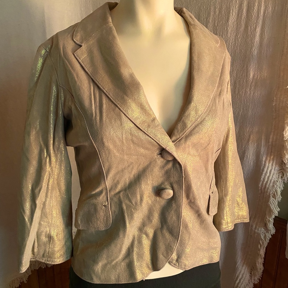 Vintage June Gold Leather Blazer Jacket